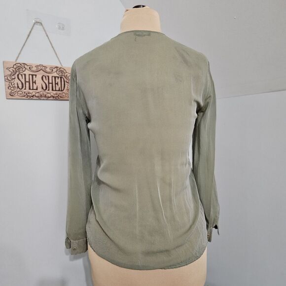 Giorgio Armani Blouse Womens Green Semi Sheer Colorblock Two-Toned Button Front - Picture 3 of 13